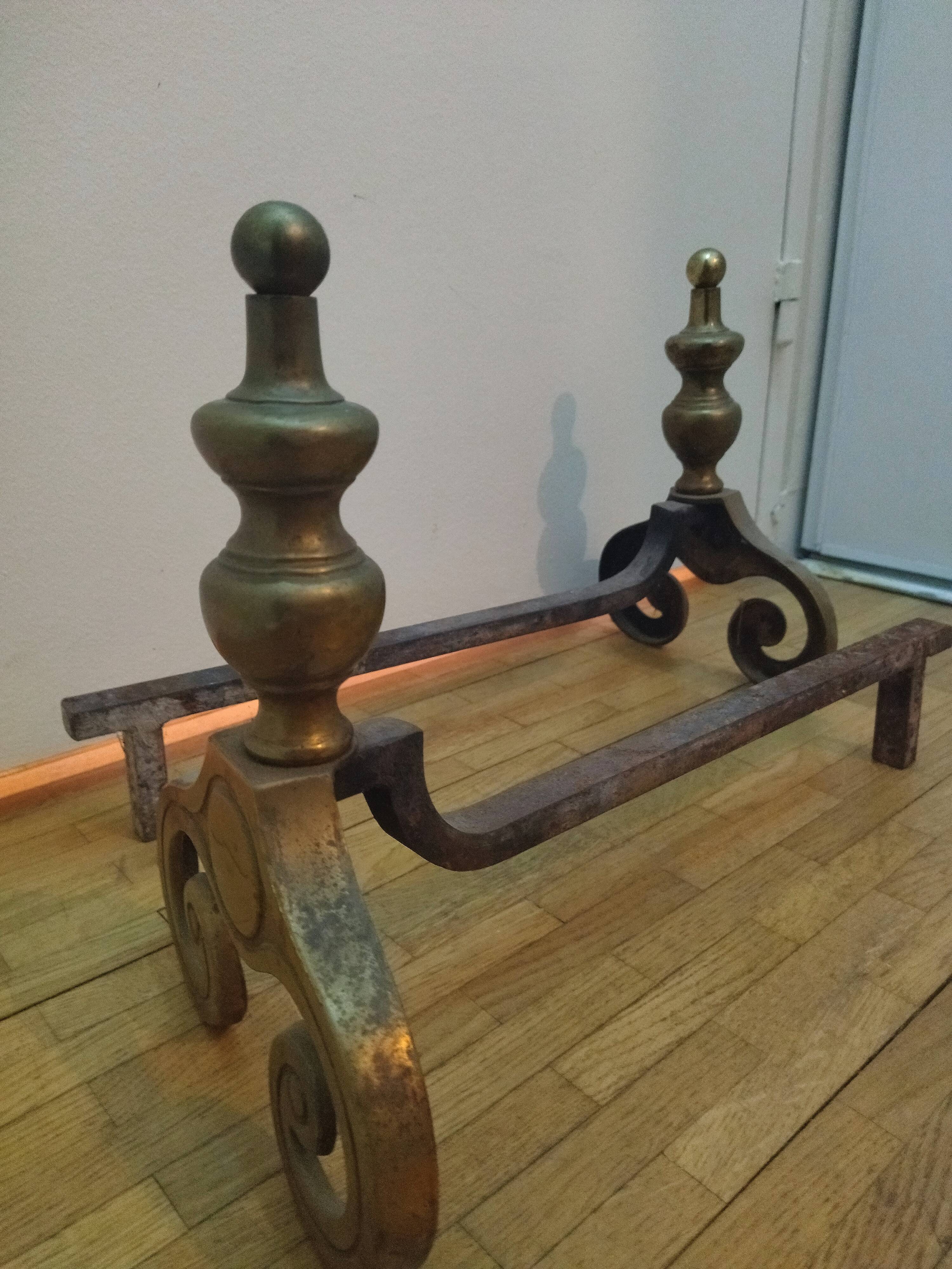 Pair of brass chenets