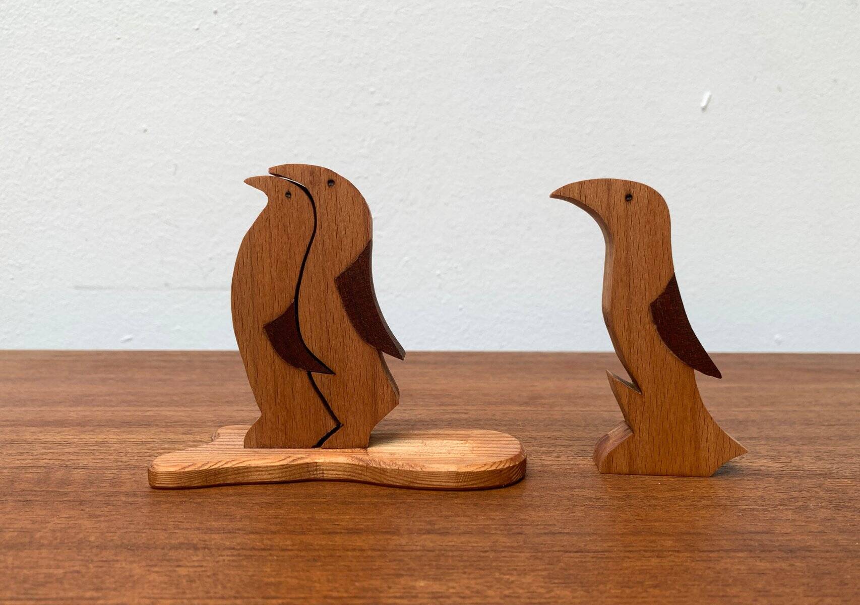 Sculpture vintage en bois de pingouin, ensemble de 3