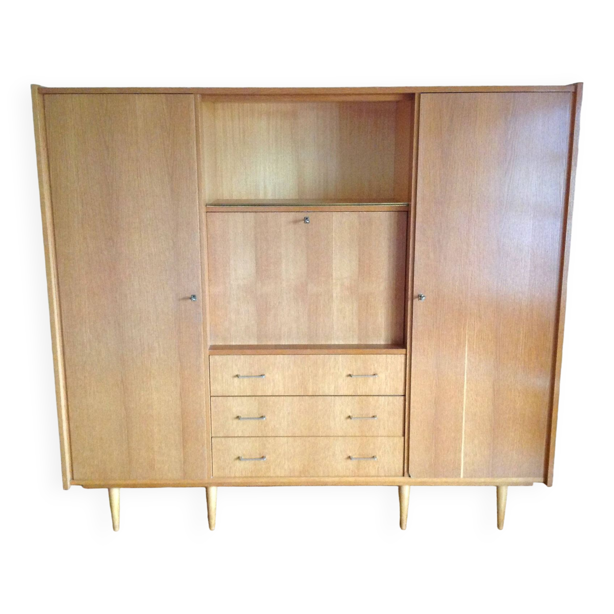 Oak veneer secretary cabinet, Scandinavian style / vintage 60s-70s
