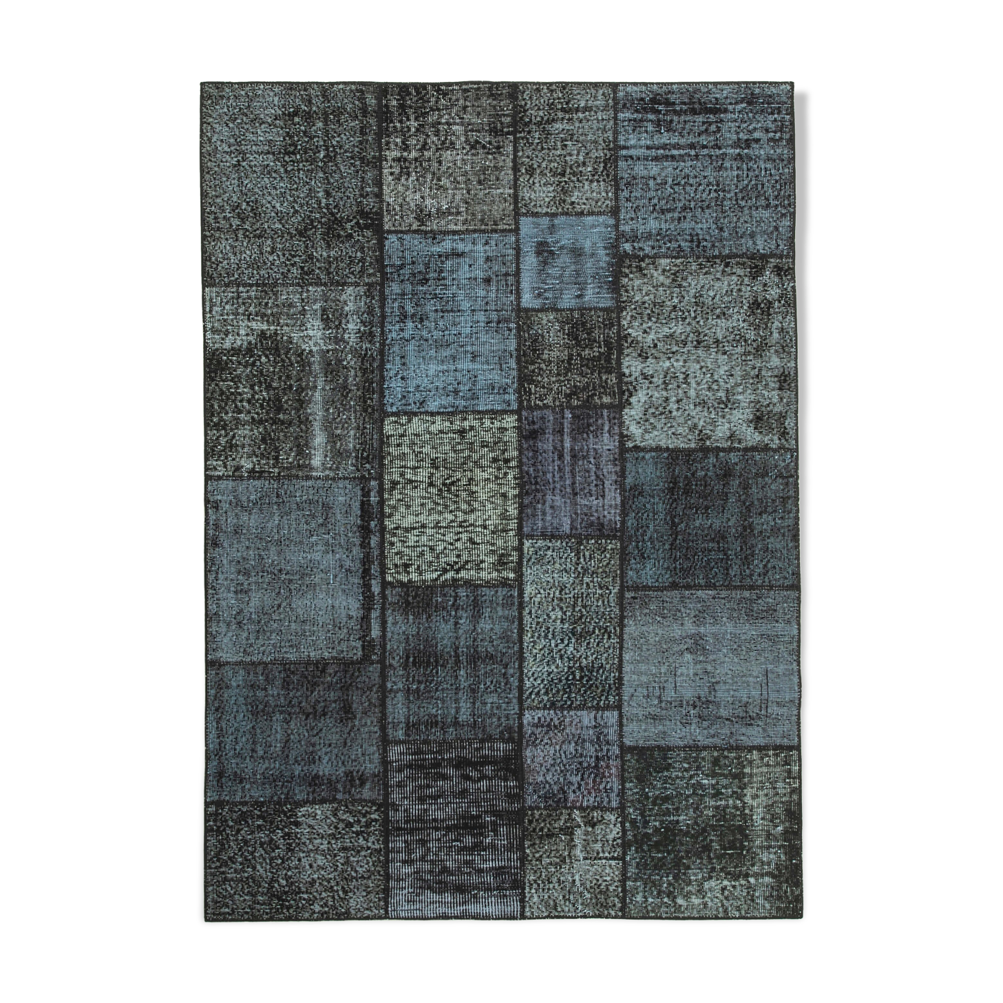 Hand-knotted oriental overdyed 171 cm x 240 cm black patchwork carpet