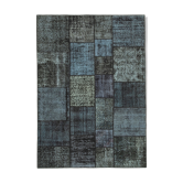 Hand-knotted oriental overdyed 171 cm x 240 cm black patchwork carpet