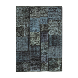 Hand-knotted oriental overdyed 171 cm x 240 cm black patchwork carpet