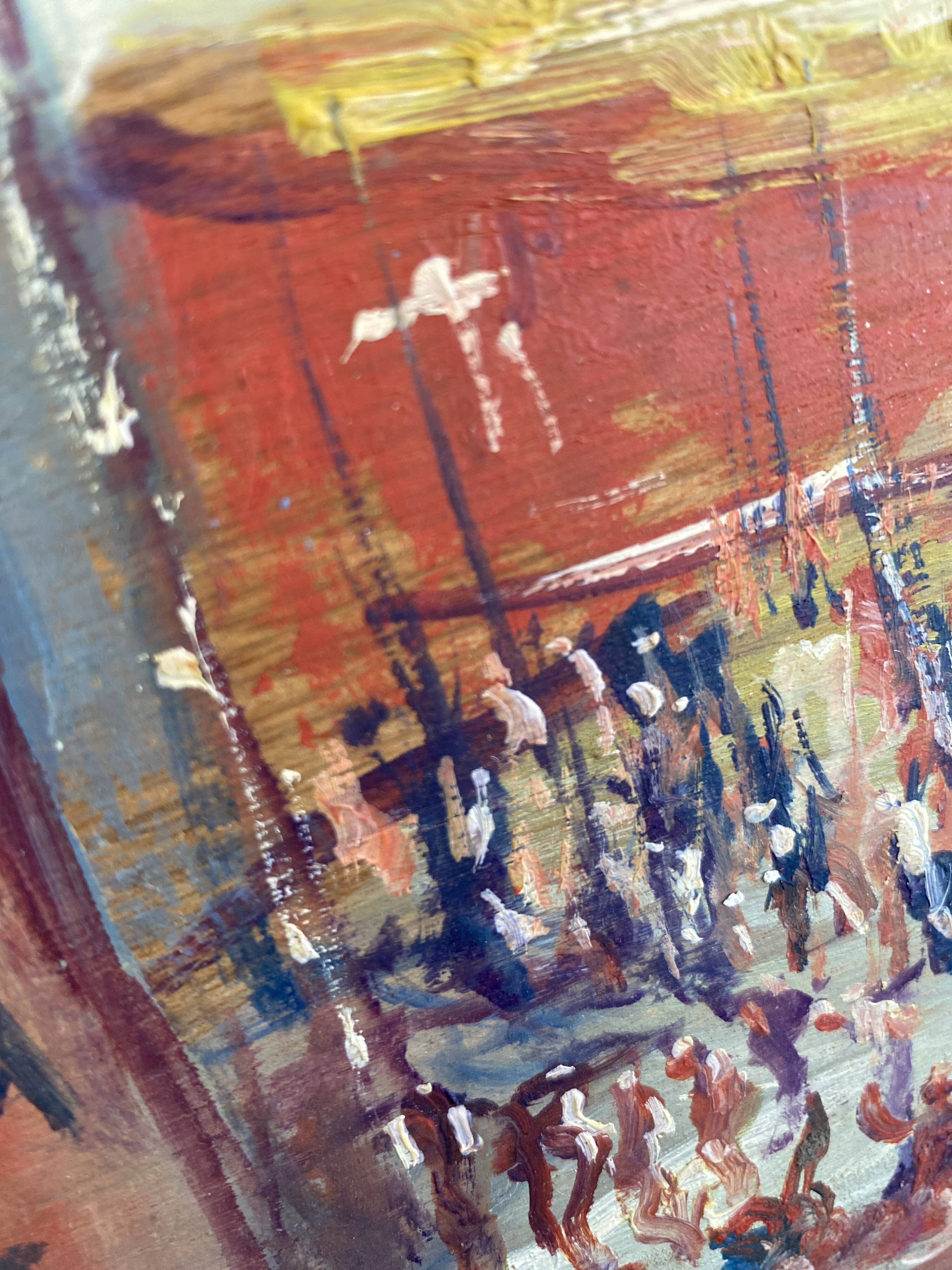 Oil on wood, “village festival”, Italy, 1960s