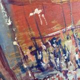 Oil on wood, “village festival”, Italy, 1960s