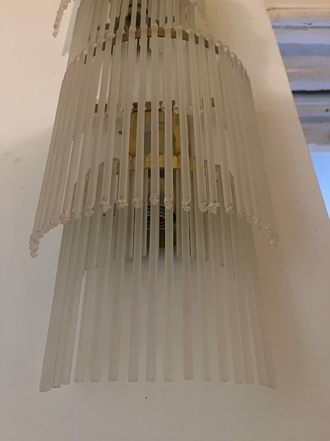 Large Sciolari wall lamp with opaque glass and gilded structure, Italy 1970