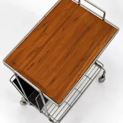 Mid-Century chrome and wood bar cabinet with magazine rack