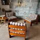 3 vintage wooden armchairs/lounges