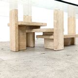 Table basse vintage en travertin, 1970