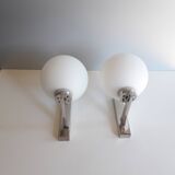 Pair of vintage wall lights - Chrome and glass - 1970s