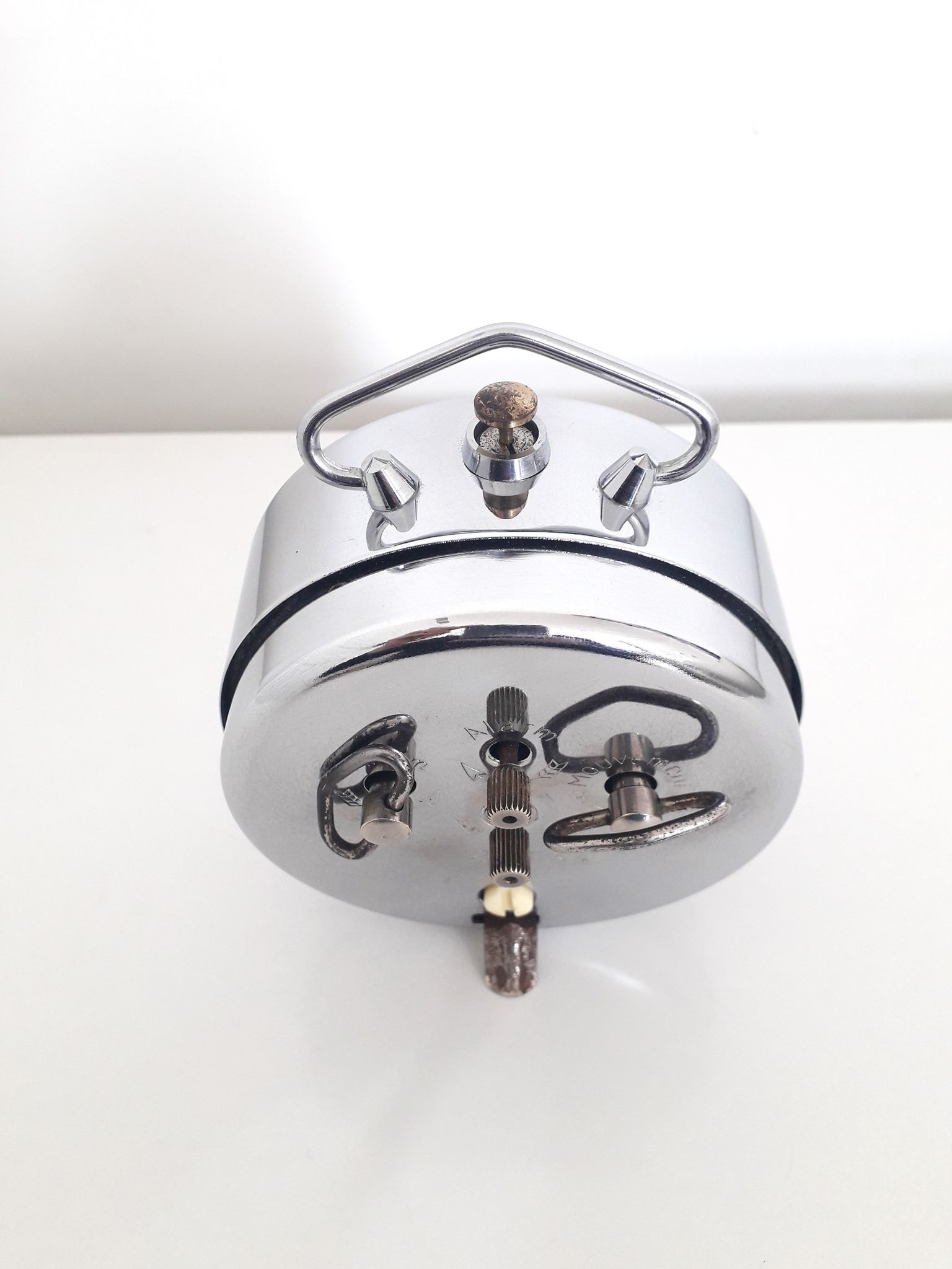 Old mechanical alarm clock jaz ruzic ''repetition'' chrome metal, 1965