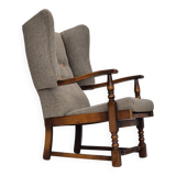 1960s, Scandinavian design, reupholstered high-back armchair, furniture wool, oak wood.