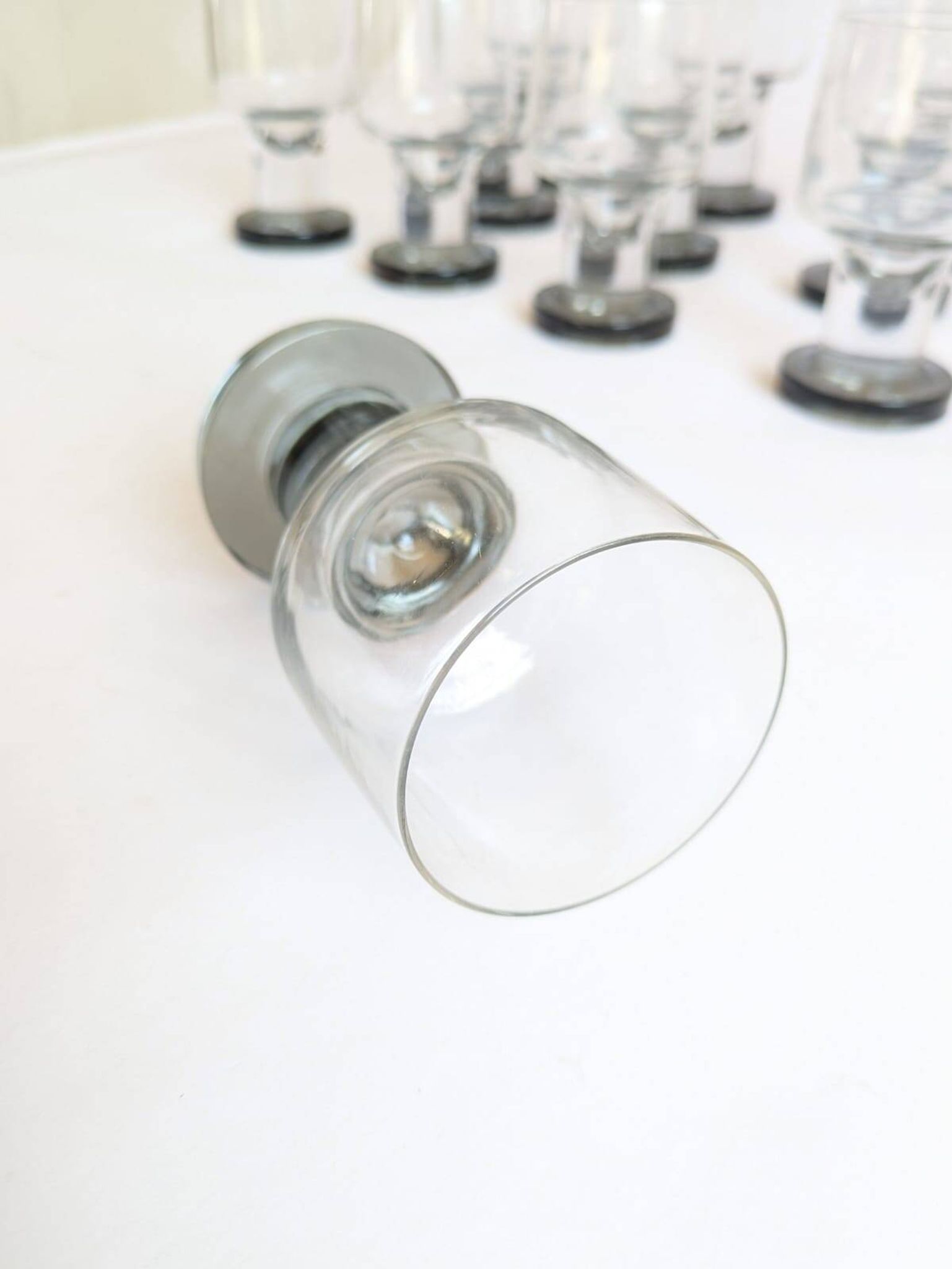 Space age Crystal drinking glasses in three sizes by Bayel, France 1970s