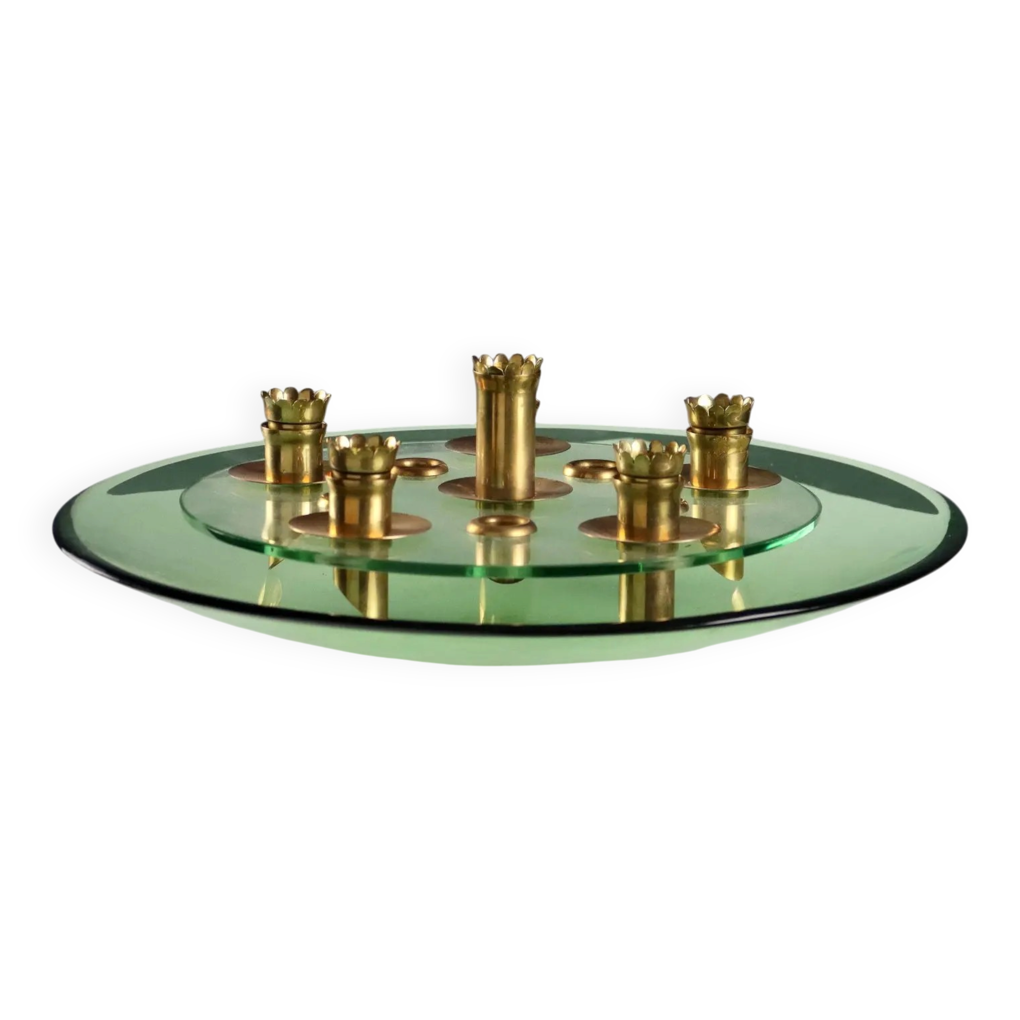 Centre de table vintage style Fontana Arte en laiton et verre, années 1950