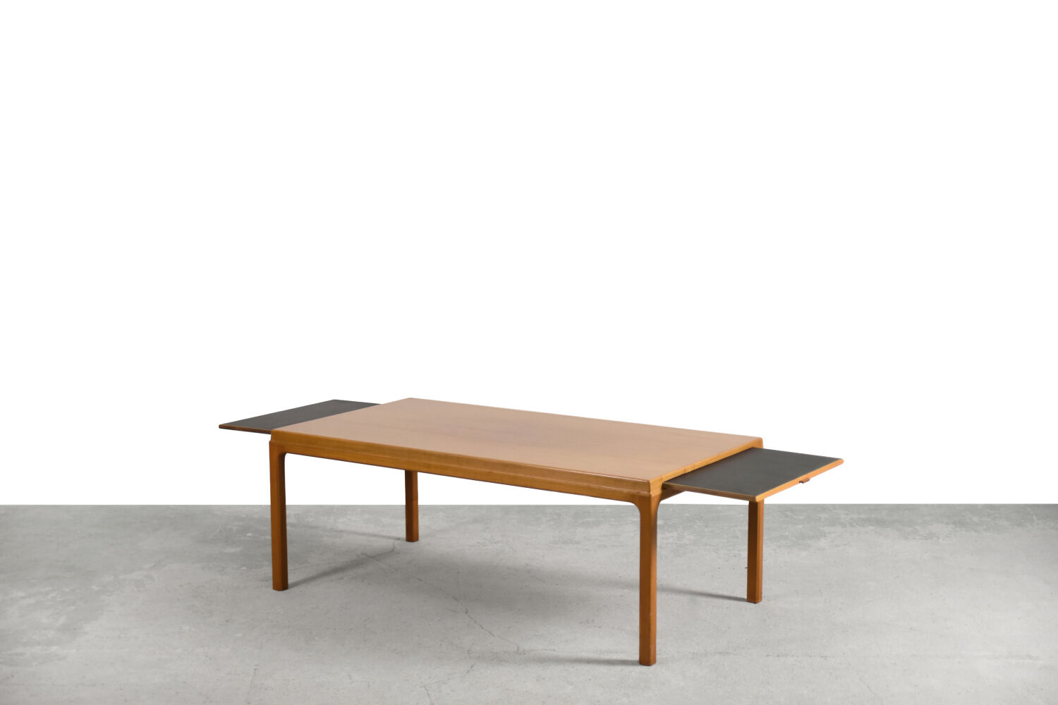 Mid-Century Modern Oak Coffee Table with Pull-Out Black Tops, 1960s