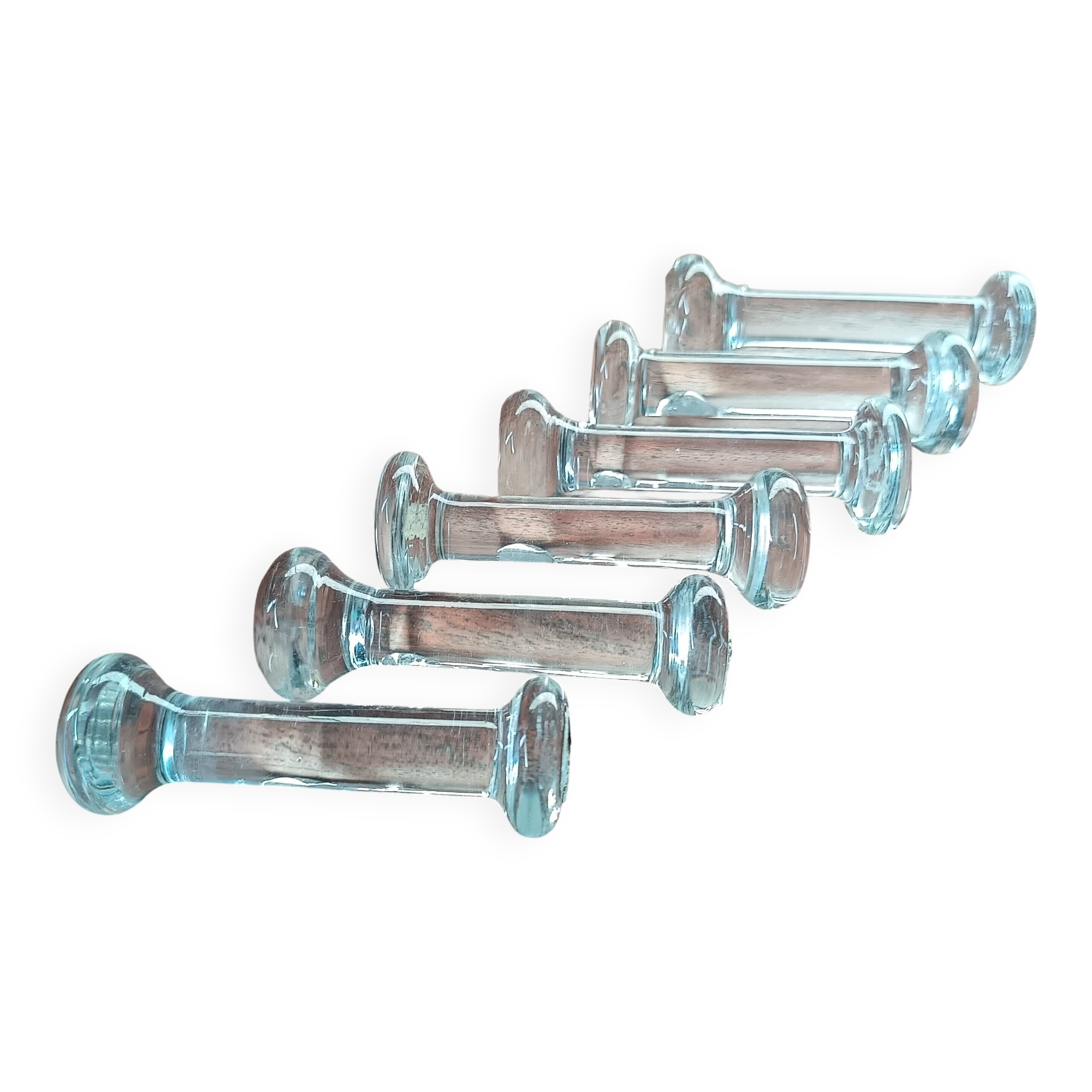 6 vintage pressed glass knife rests