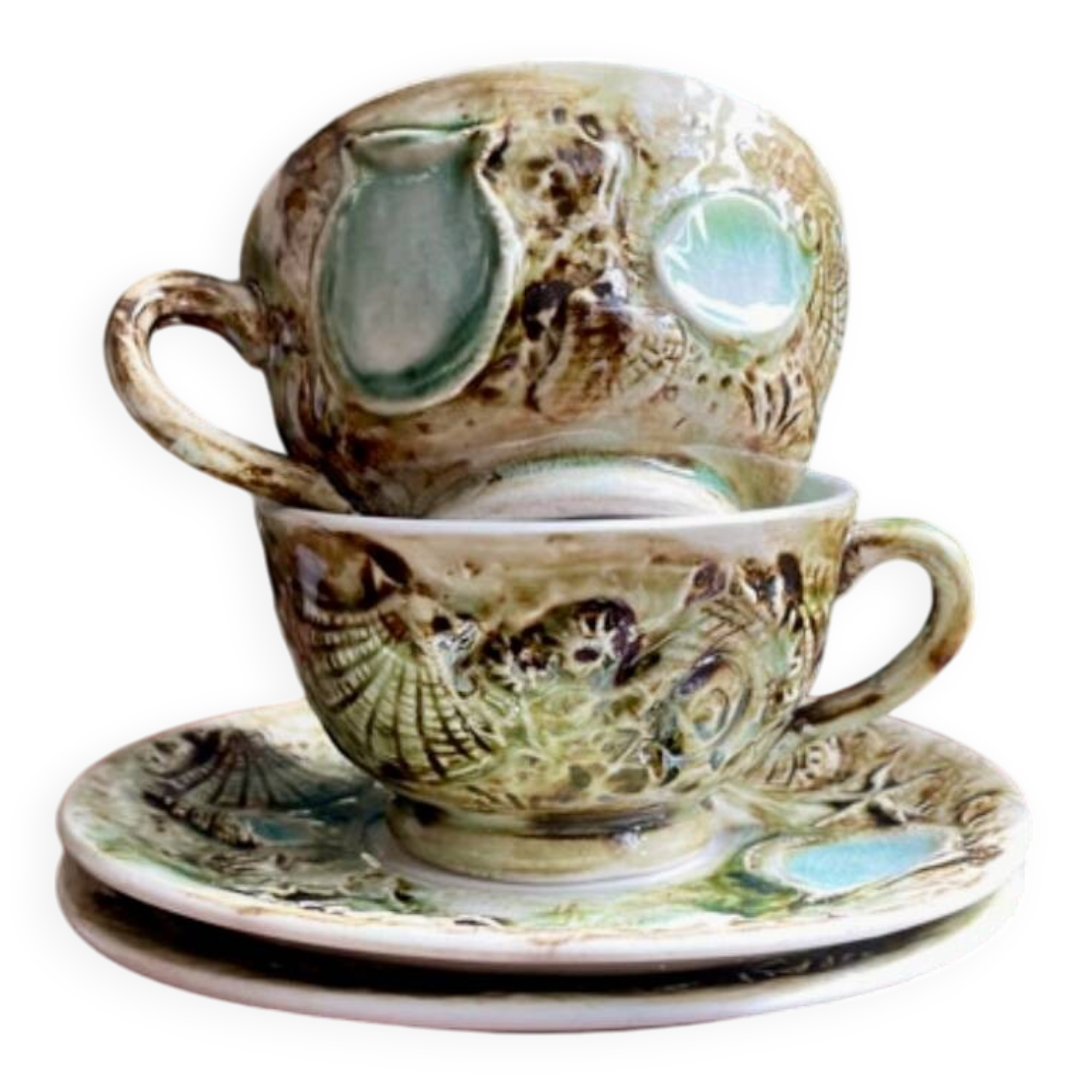 Lot 2 tasses et sous tasses vintage à décor coquillages