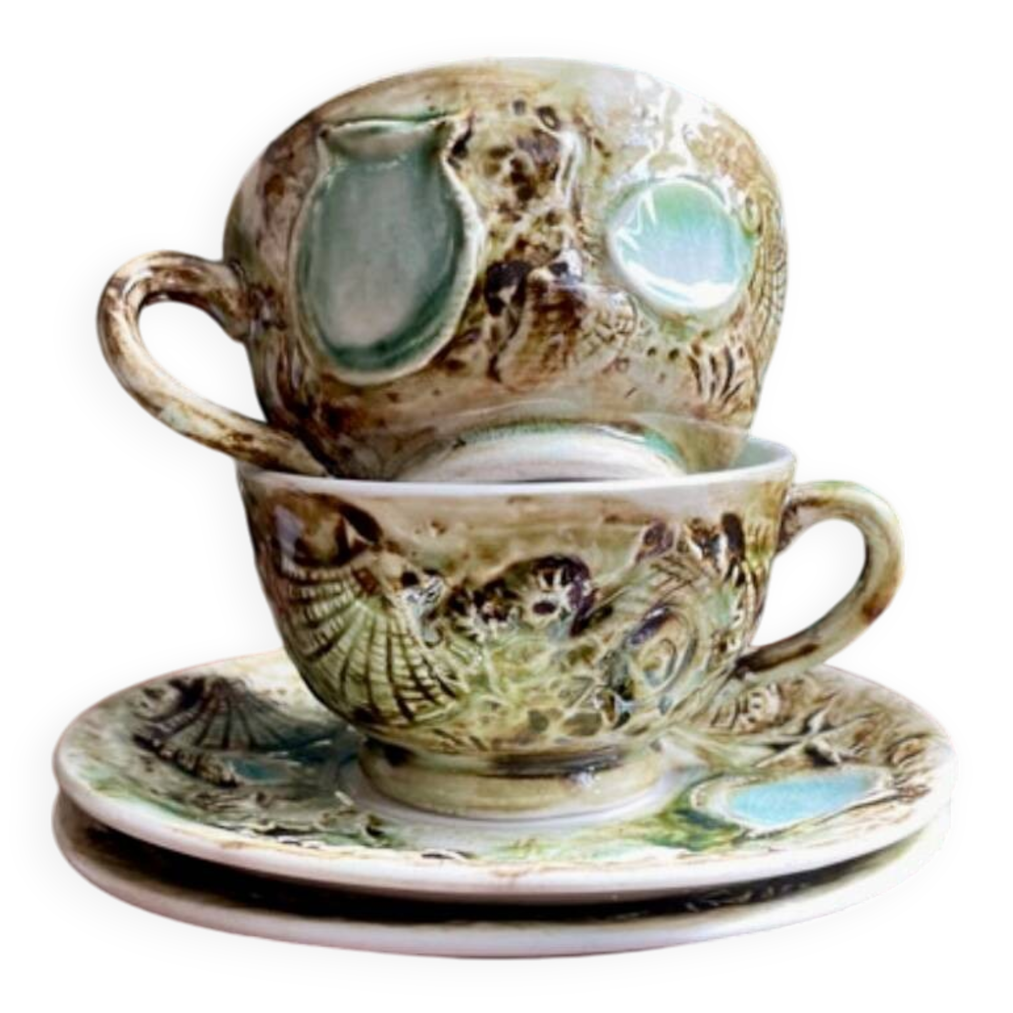Lot 2 tasses et sous tasses vintage à décor coquillages