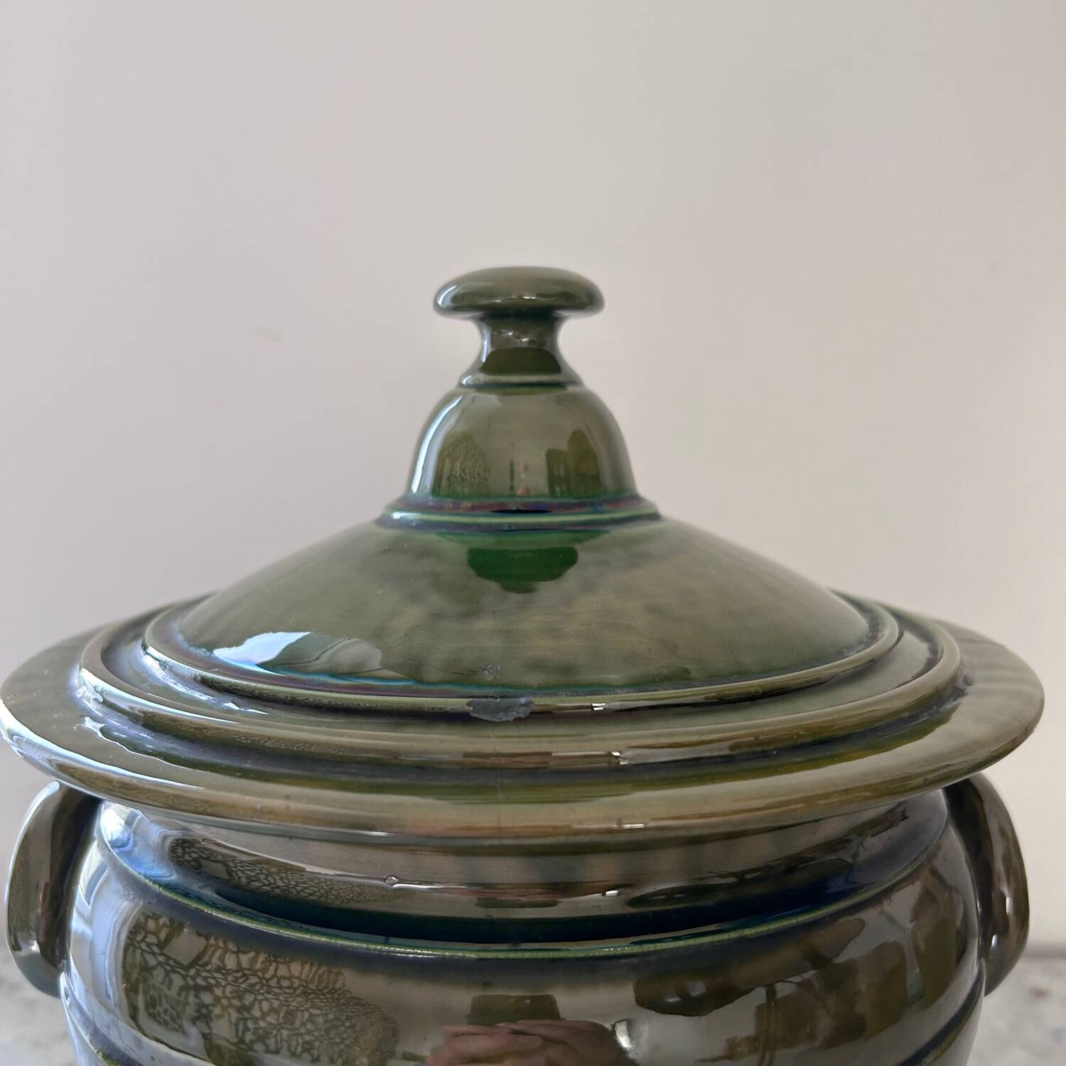 Large Provençal olive green soup tureen
