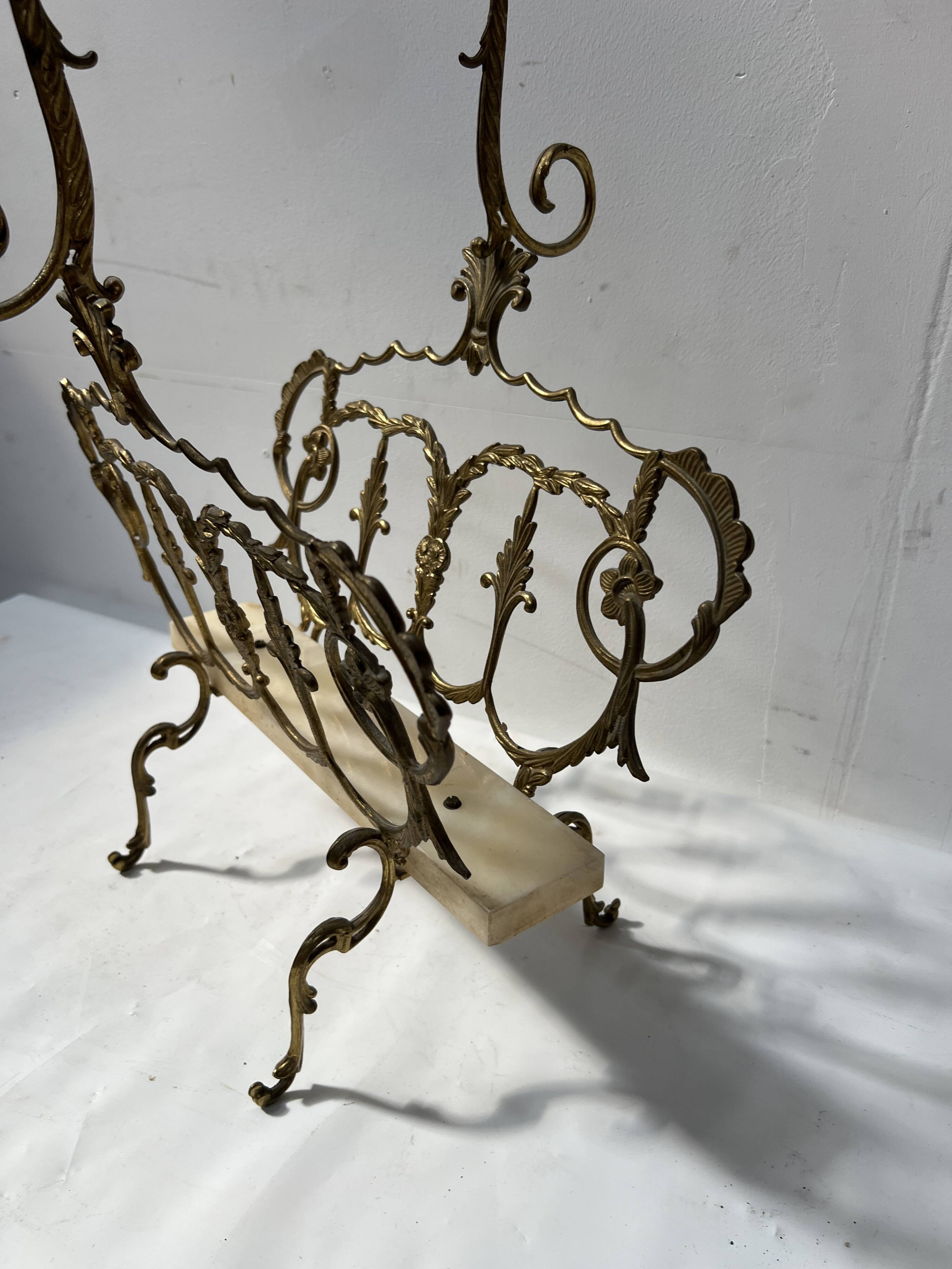 20th century openwork bronze and brass magazine rack