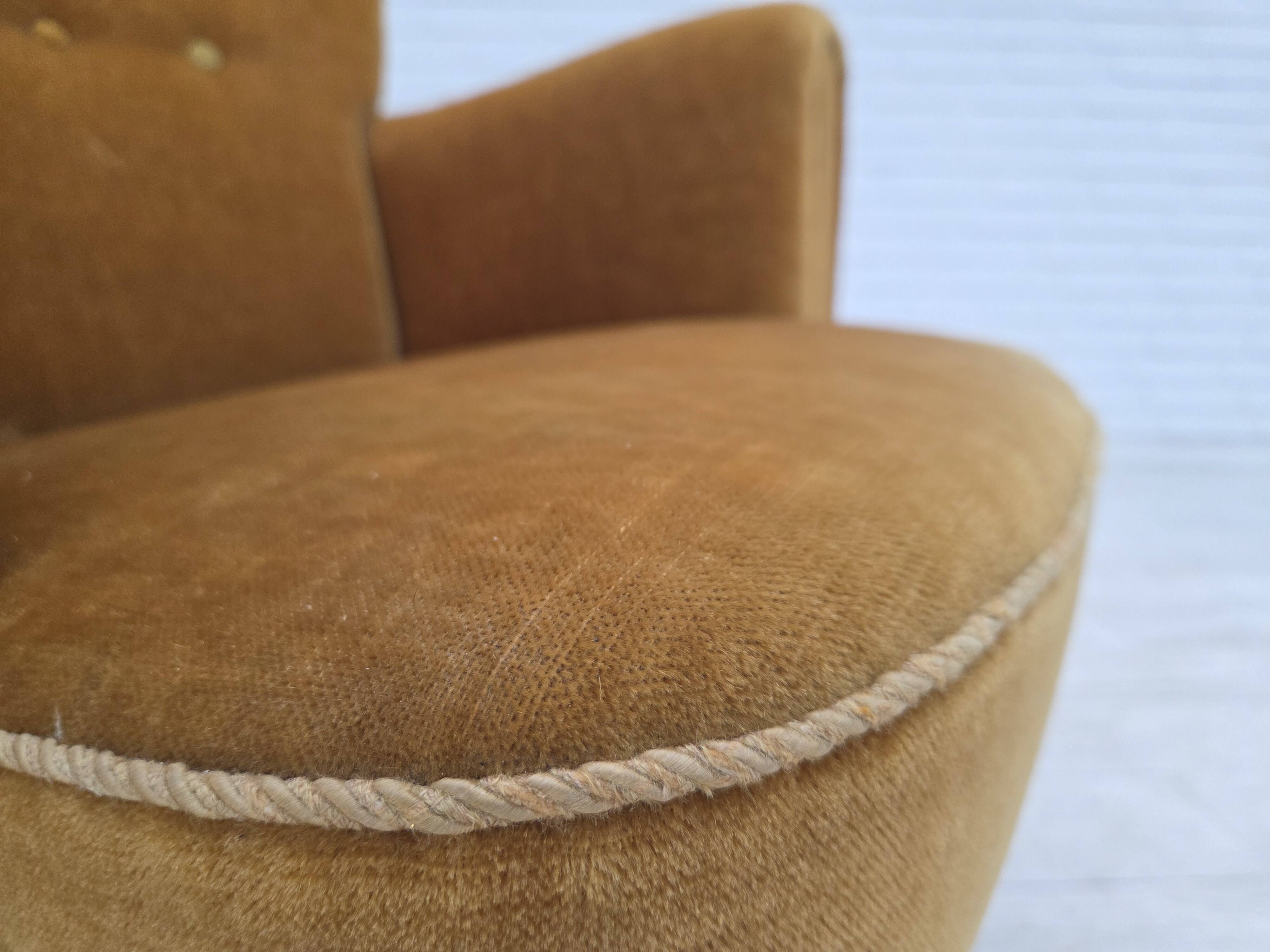 1960s, Danish relax chair, original honey yellow furniture velour.