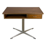 Swivel TV stand/side table, chrome frame with dark walnut, 1970s