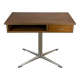 Swivel TV stand/side table, chrome frame with dark walnut, 1970s