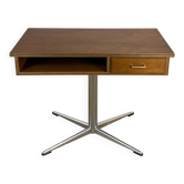 Swivel TV stand/side table, chrome frame with dark walnut, 1970s
