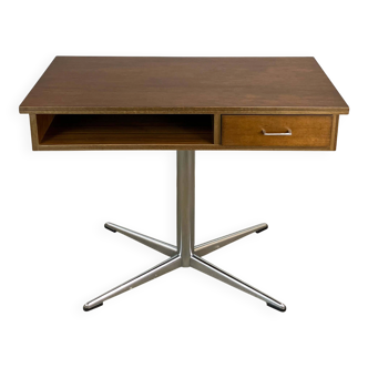 Swivel TV stand/side table, chrome frame with dark walnut, 1970s