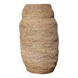 Large old basket, burgundy straw and bramble, woven basket
