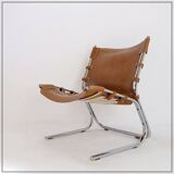 Vintage Leather and chrome Tubular Lounge Sling Chair, 1960s