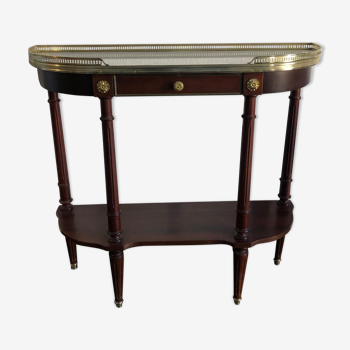 Console classique demi-lune Louis XVI acajou marbre et laiton 81 x 85x 28