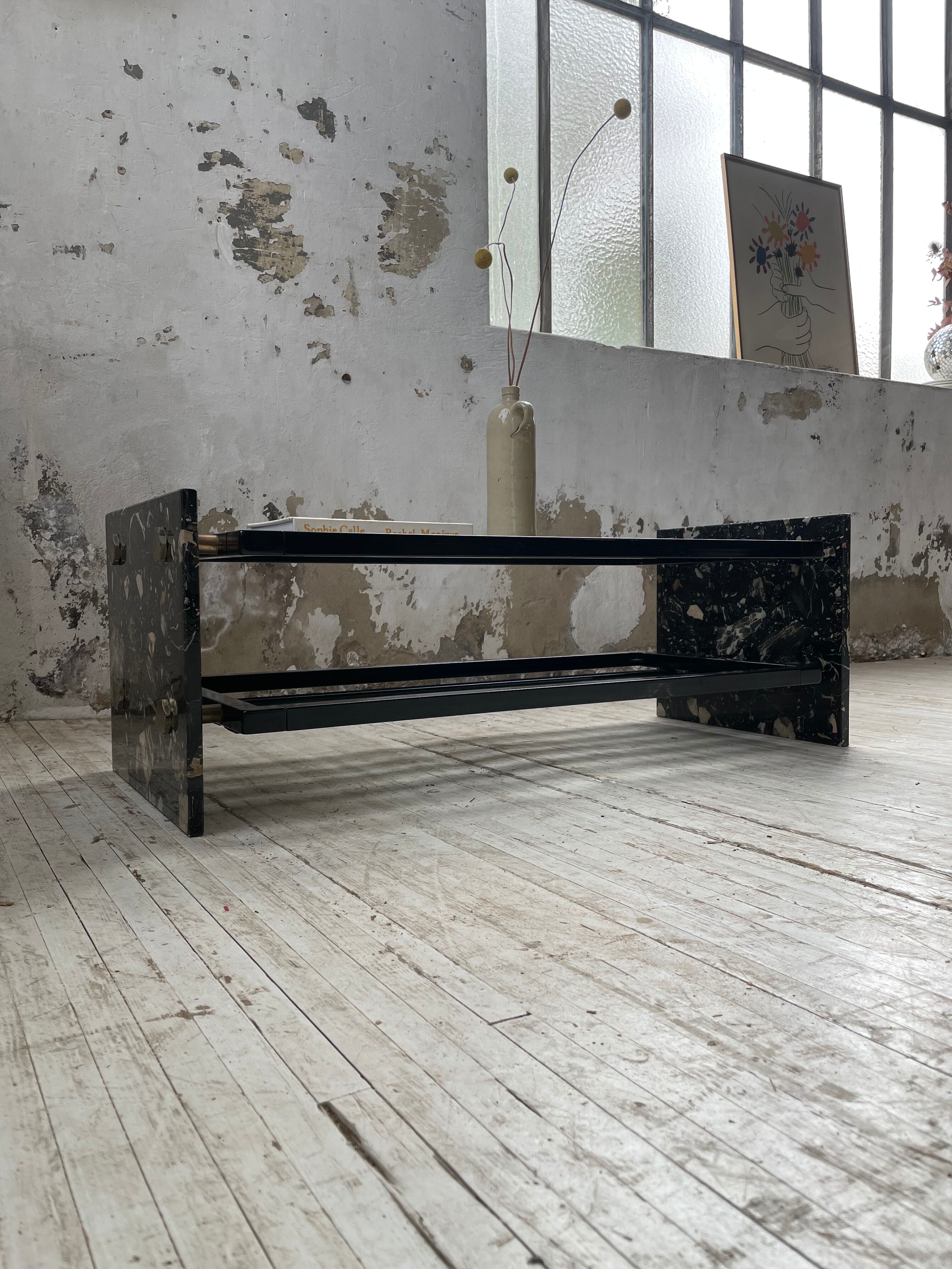 Coffee table year 80 Italian marble and glass