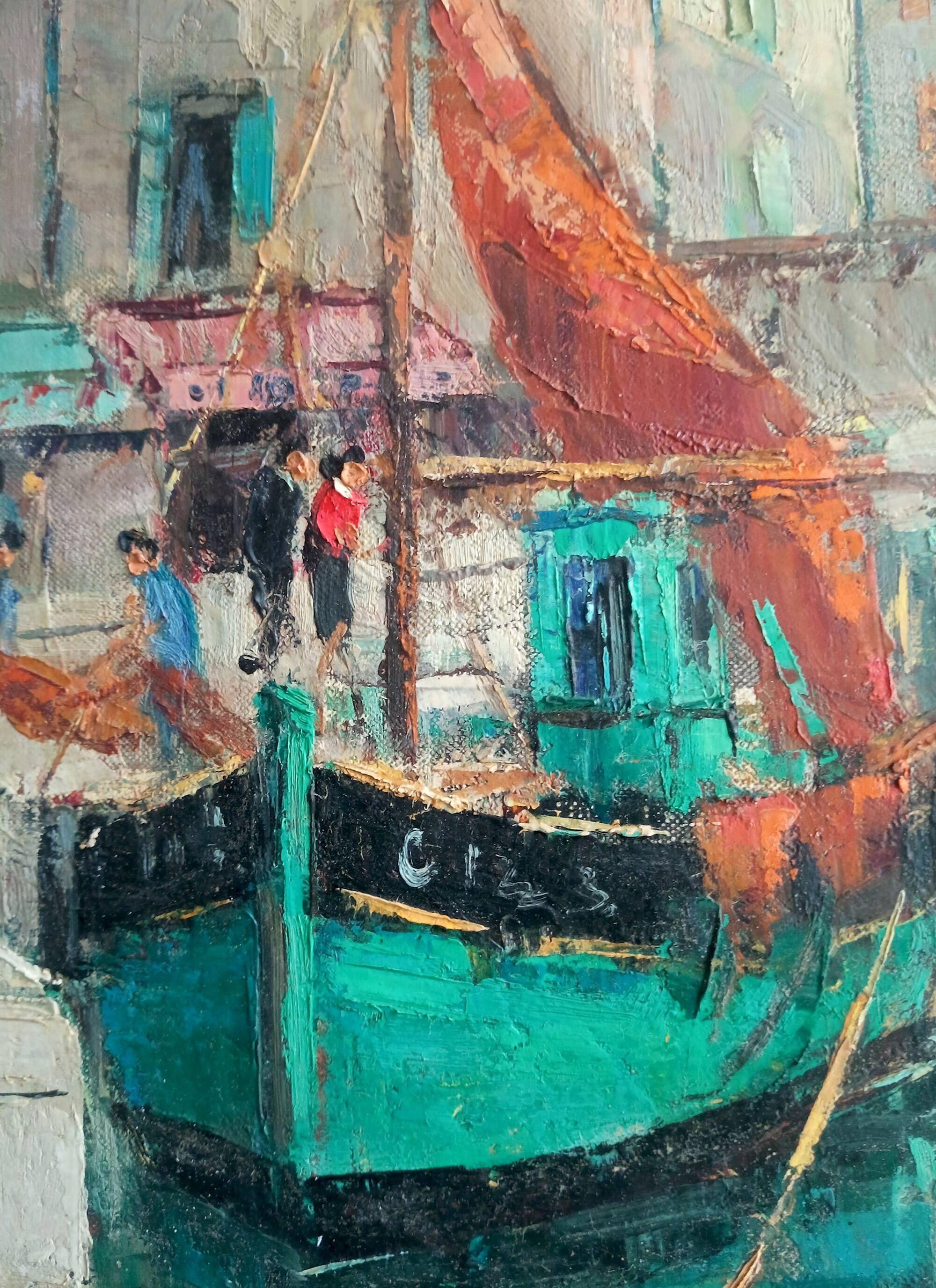 Oil painting Port of Honfleur signed