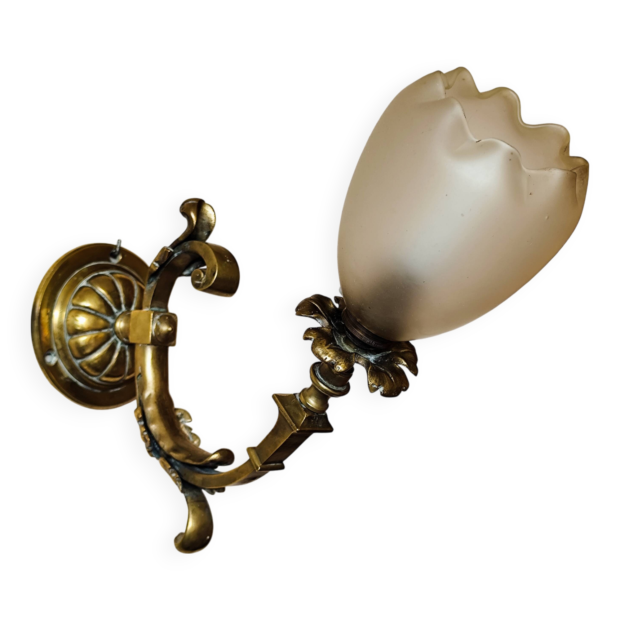 Bronze wall light with opaque glass tulip