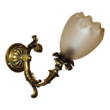 Bronze wall light with opaque glass tulip