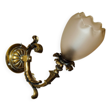 Bronze wall light with opaque glass tulip