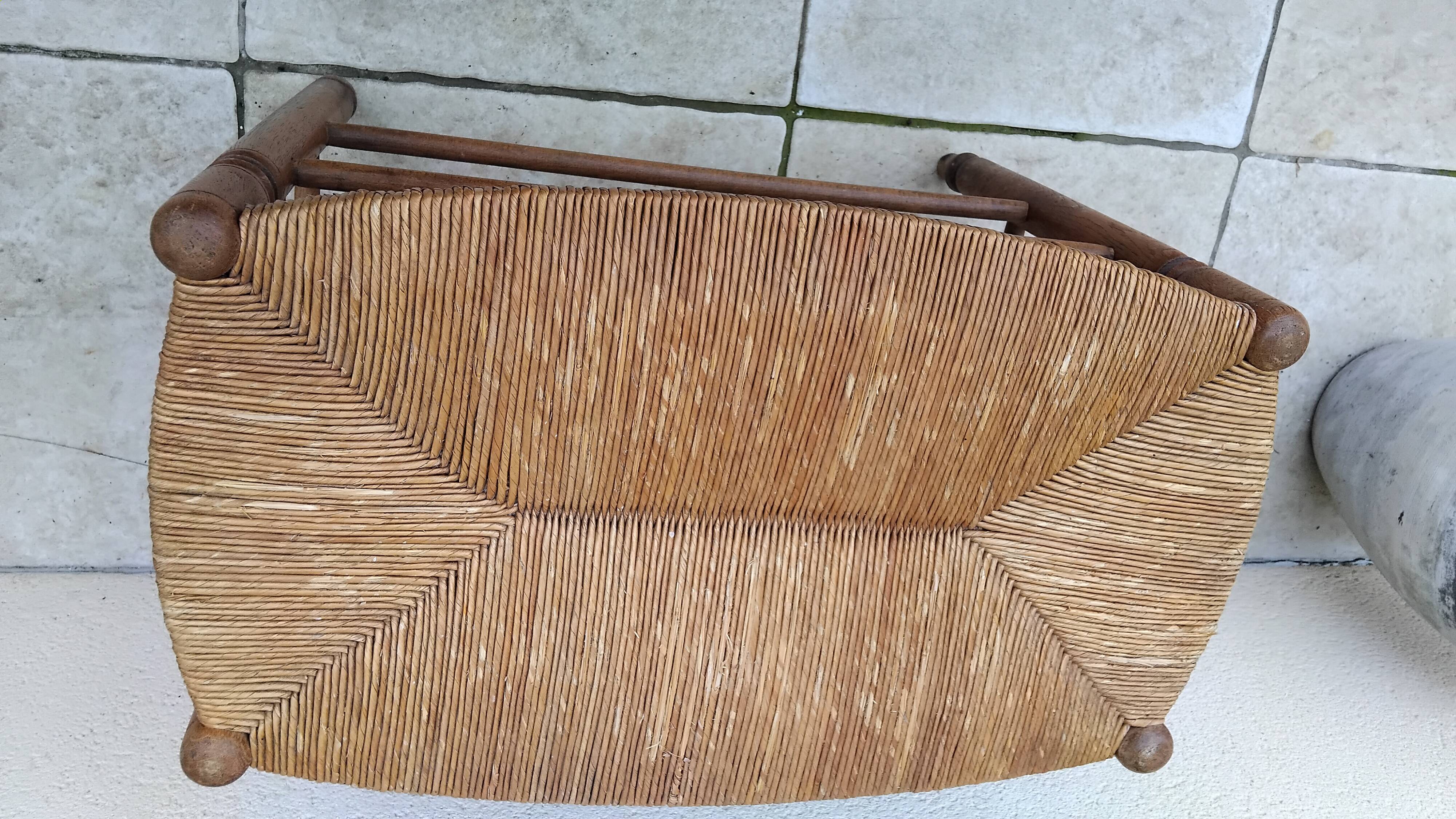 Vintage straw seat bench stool