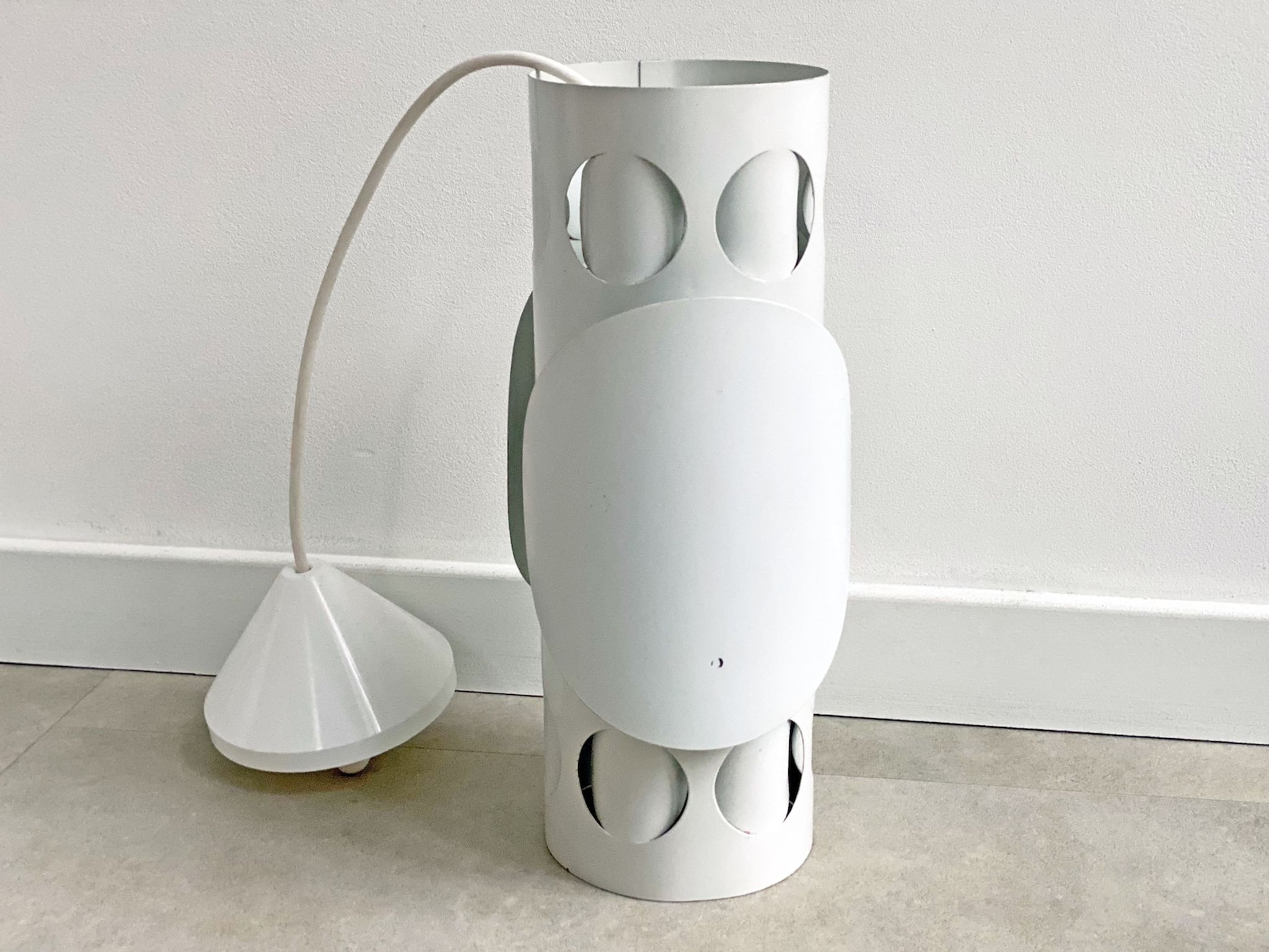 Rare mid century cylinder hanging lamp with circles, circles, discs