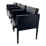 Fauteuils vintage modernistes en cuir noir par Arnold Merckx pour Arco, années 1980, lot de 4