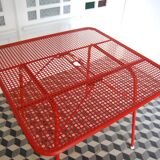 Red metal folding table Malaval type