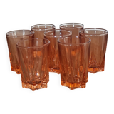 Set of 7 vintage Rosaline liqueur glasses in translucent pink glass