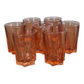 Lot 7 verres à liqueur vintage Rosaline en verre translucide rose
