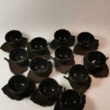 Set of 12 Asian Tea Cups and Saucers in Enameled Cast Iron