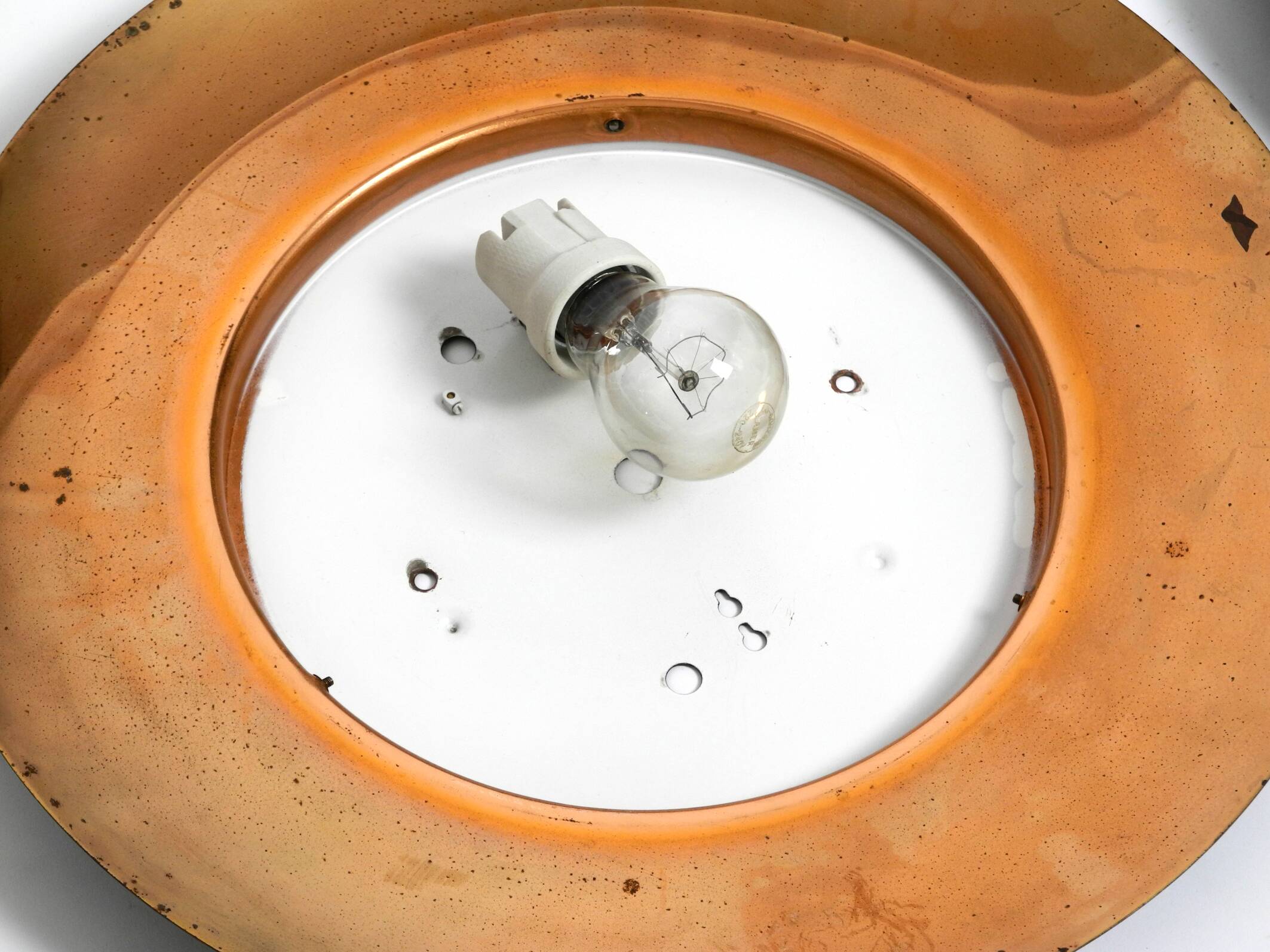 Pair of Mid Century wall or ceiling lamps made of glass with copper-plated