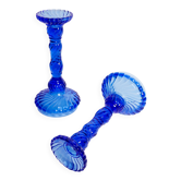 Ensemble de deux chandeliers en verre bleu profond du milieu du siècle, Pologne, années 1960
