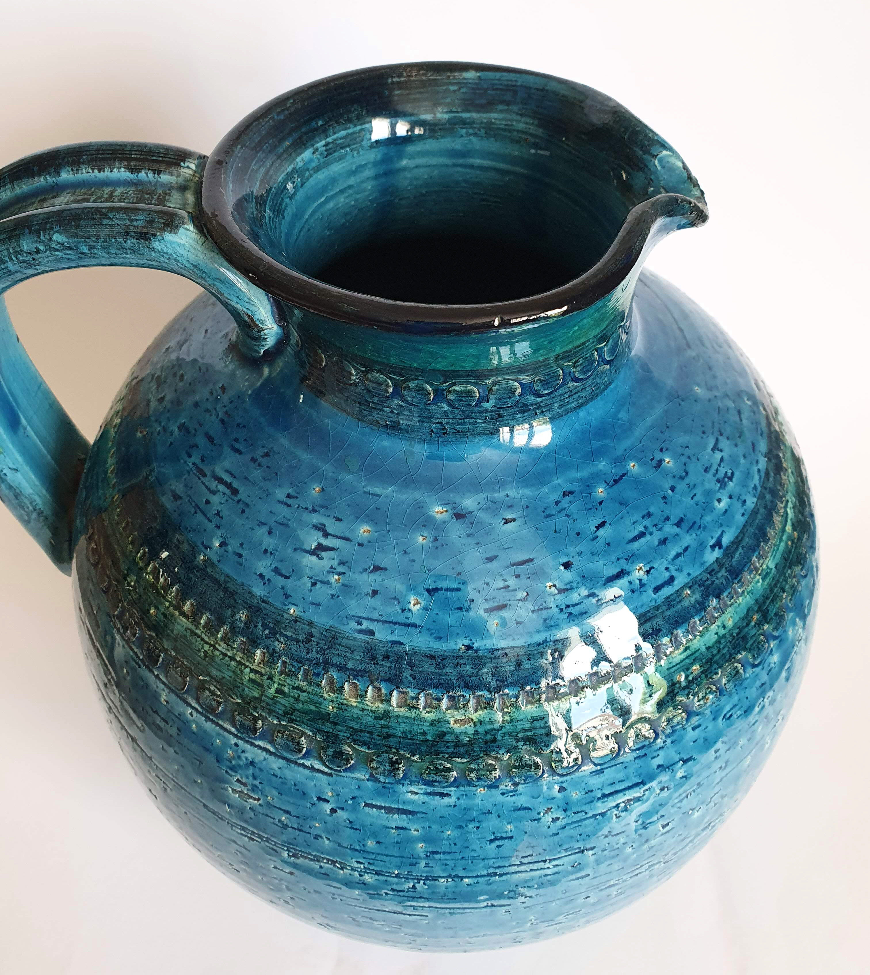 Vase pitcher blue 60s Aldo Londi Italy