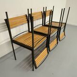6 old metal and wood chairs, Italian design from the 80s, vintage