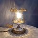Baroque inspired table lamp, bronze, ceramic flowers and glass globe