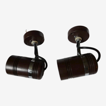 Pair of vintage brown metal spotlights