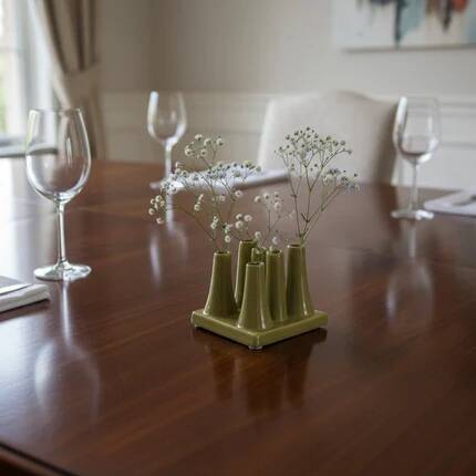 Green ceramic multi-tube vase